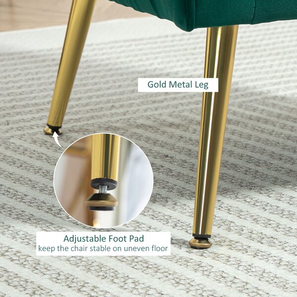 HOMCOM Velvet-Feel Tub Armchair, with Gold Tone Legs - Green