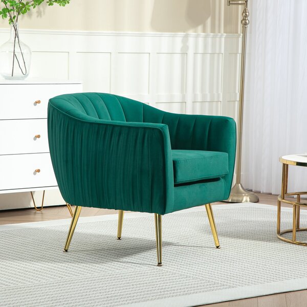 HOMCOM Velvet-Feel Tub Armchair, with Gold Tone Legs - Green