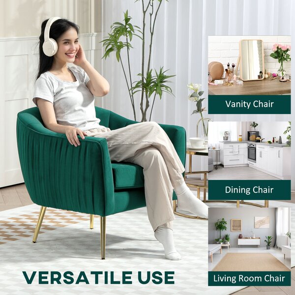 HOMCOM Velvet-Feel Tub Armchair, with Gold Tone Legs - Green