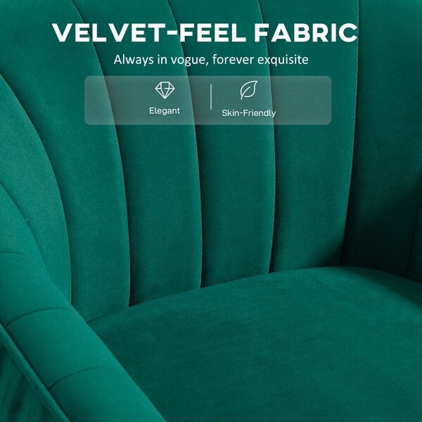 HOMCOM Velvet-Feel Tub Armchair, with Gold Tone Legs - Green