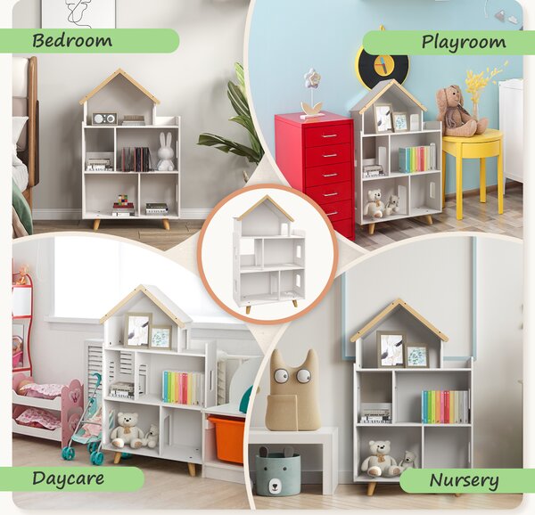 ZONEKIZ 3-Tier Children's Toy Storage Unit with 6 Bins, Freestanding Organiser Shelf for Playroom, White Aosom UK