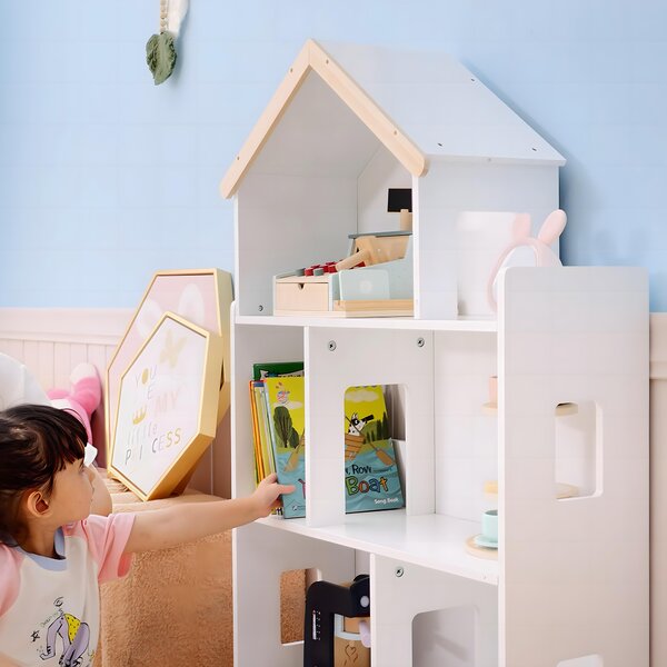ZONEKIZ 3-Tier Children's Toy Storage Unit with 6 Bins, Freestanding Organiser Shelf for Playroom, White Aosom UK