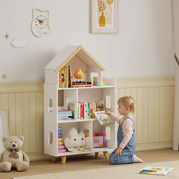ZONEKIZ 3-Tier Children's Toy Storage Unit with 6 Bins, Freestanding Organiser Shelf for Playroom, White Aosom UK