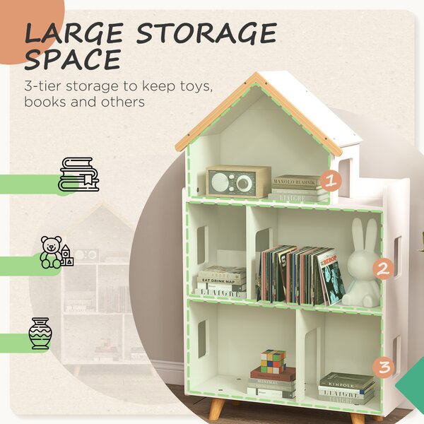 ZONEKIZ 3-Tier Children's Toy Storage Unit with 6 Bins, Freestanding Organiser Shelf for Playroom, White Aosom UK