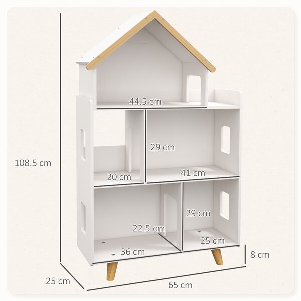 ZONEKIZ 3-Tier Children's Toy Storage Unit with 6 Bins, Freestanding Organiser Shelf for Playroom, White Aosom UK