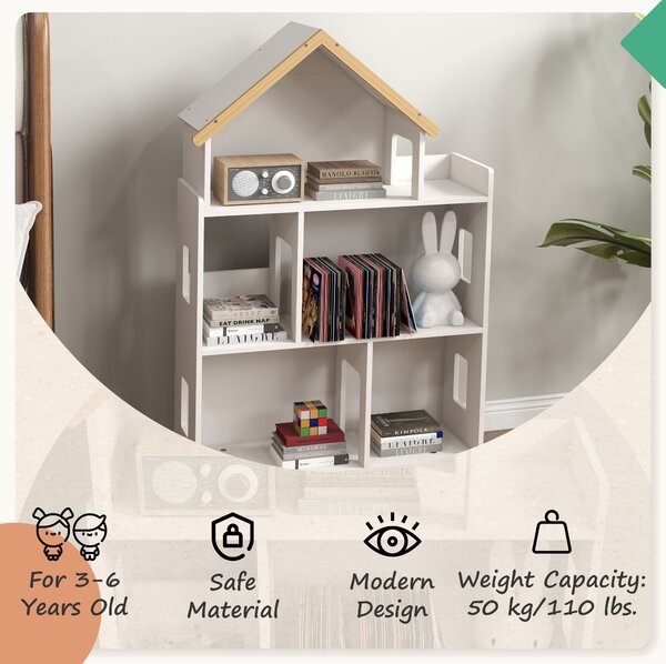 ZONEKIZ 3-Tier Children's Toy Storage Unit with 6 Bins, Freestanding Organiser Shelf for Playroom, White Aosom UK