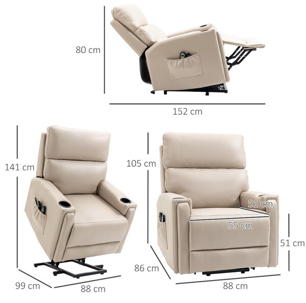 HOMCOM Lift Chair, Electric Riser and Recliner Chair with Vibration Massage, Heat, Cup Holders, Side Pockets, Beige