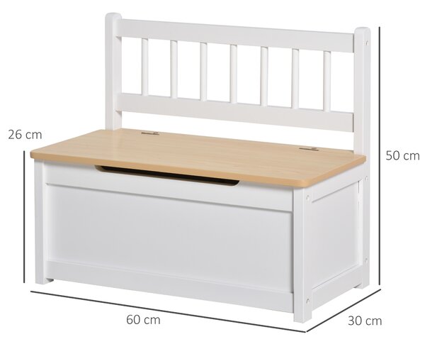 HOMCOM 2-IN-1 Wooden Toy Box Seat Bench Storage Chest Cabinet Organizer with Safety Pneumatic Rod 60 x 30 x 50cm White