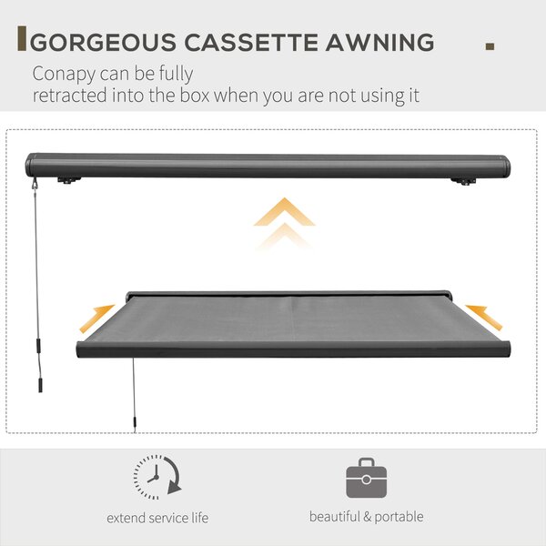 Outsunny Cassette Electric Motorised Manual Awning Door Window Patio Canopy Retractable Sun Shade w/ R/C, 350x300cm Grey