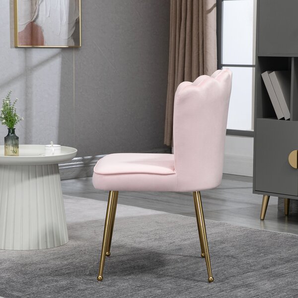 HOMCOM Shell Luxe Velvet Accent Chair, Modern Living Room Chair with Gold Metal Legs for Living Room, Bedroom, Home Office, Set of 2, Pink Aosom UK