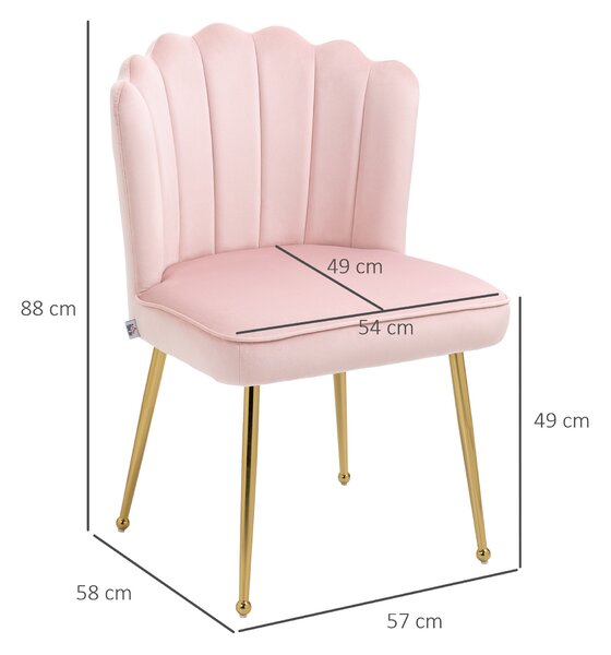HOMCOM Shell Luxe Velvet Accent Chair, Modern Living Room Chair with Gold Metal Legs for Living Room, Bedroom, Home Office, Set of 2, Pink Aosom UK