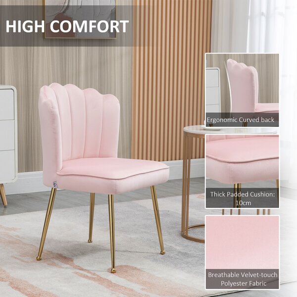 HOMCOM Shell Luxe Velvet Accent Chair, Modern Living Room Chair with Gold Metal Legs for Living Room, Bedroom, Home Office, Set of 2, Pink Aosom UK