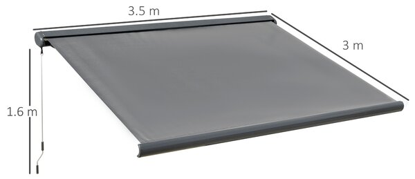 Outsunny Cassette Electric Motorised Manual Awning Door Window Patio Canopy Retractable Sun Shade w/ R/C, 350x300cm Grey
