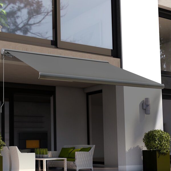 Outsunny Cassette Electric Motorised Manual Awning Door Window Patio Canopy Retractable Sun Shade w/ R/C, 350x300cm Grey