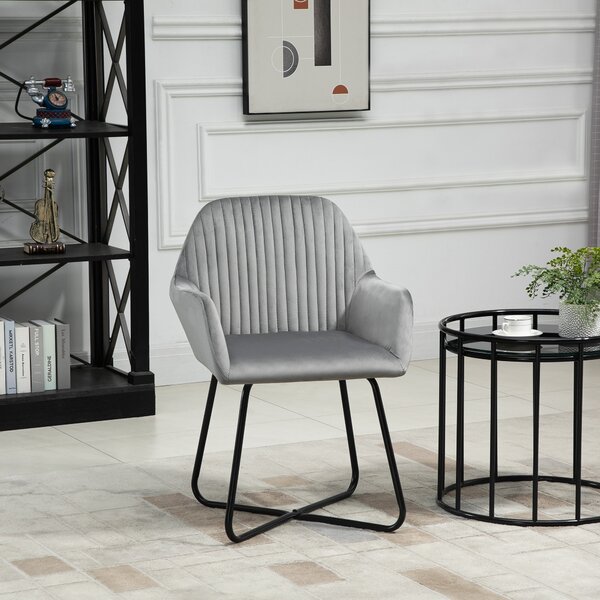 HOMCOM Set of 2, Contemporary Accent Chair, Soft Velvet Fabric Armchair with Durable Metal Base, for Lounge or Reception, Grey Aosom UK
