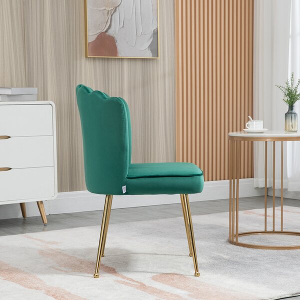 HOMCOM Shell Luxe Velvet Accent Chair, Modern Living Room Chair with Gold Metal Legs for Living Room, Bedroom, Home Office, Set of 2, Green Aosom UK