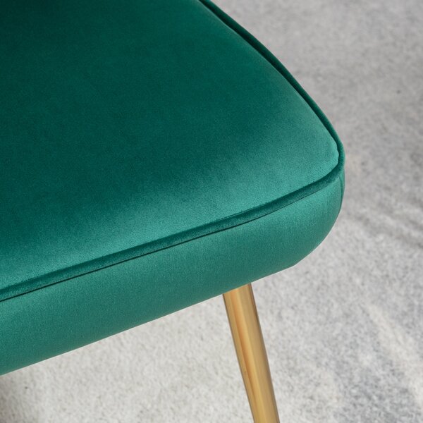 HOMCOM Shell Luxe Velvet Accent Chair, Modern Living Room Chair with Gold Metal Legs for Living Room, Bedroom, Home Office, Set of 2, Green Aosom UK