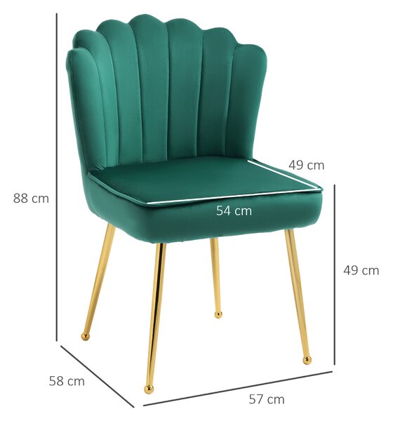 HOMCOM Shell Luxe Velvet Accent Chair, Modern Living Room Chair with Gold Metal Legs for Living Room, Bedroom, Home Office, Set of 2, Green Aosom UK