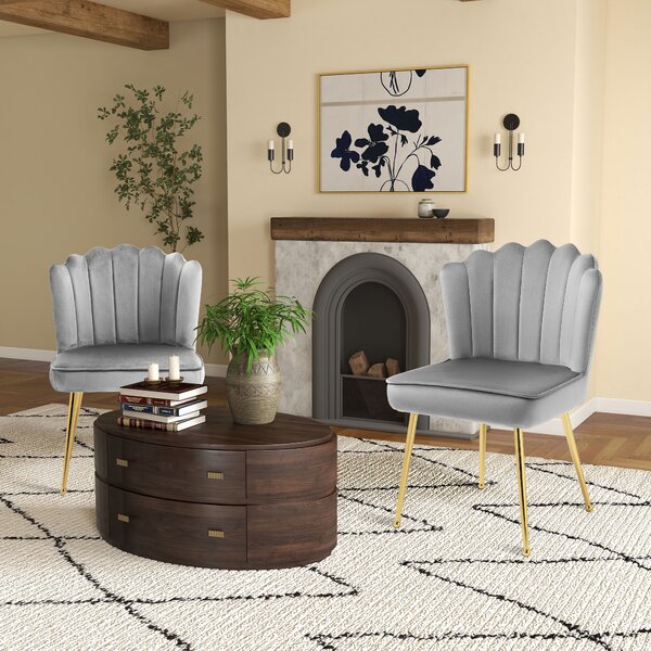 HOMCOM Shell Luxe Velvet Accent Chair, Modern Living Room Chair with Gold Metal Legs for Living Room, Bedroom, Home Office, Set of 2, Grey Aosom UK
