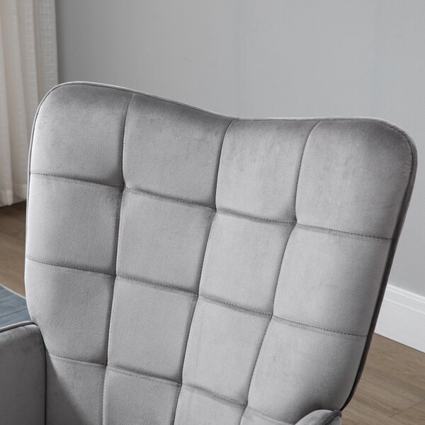HOMCOM Plush Velveteen Armchairs: Tufted Wingback Duo for Lounging Luxury, Wooden Legs, Slate Grey
