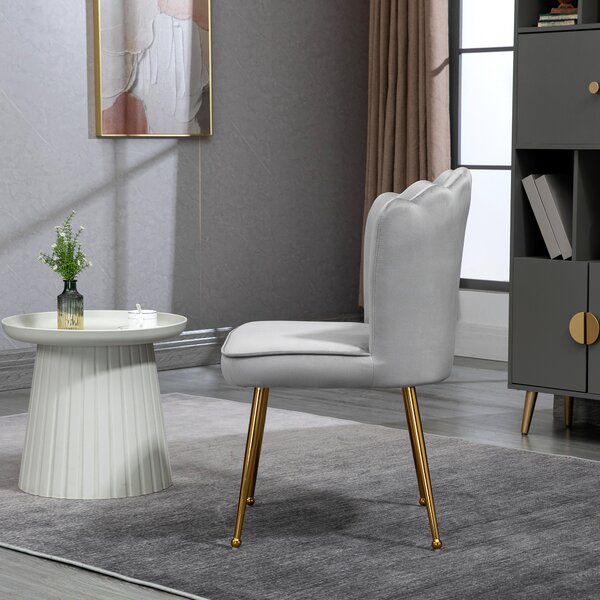 HOMCOM Shell Luxe Velvet Accent Chair, Modern Living Room Chair with Gold Metal Legs for Living Room, Bedroom, Home Office, Set of 2, Grey Aosom UK