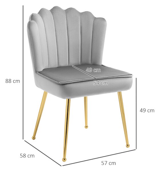 HOMCOM Shell Luxe Velvet Accent Chair, Modern Living Room Chair with Gold Metal Legs for Living Room, Bedroom, Home Office, Set of 2, Grey Aosom UK