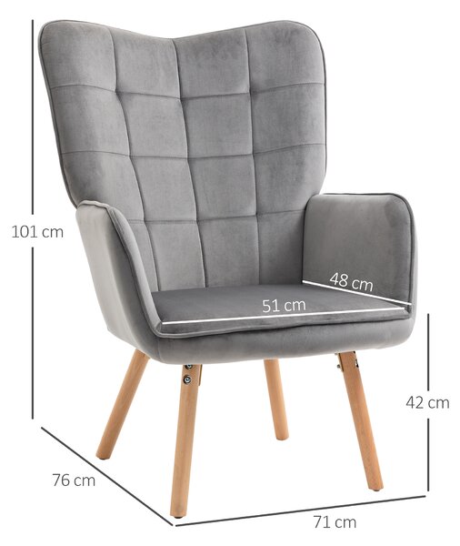 HOMCOM Plush Velveteen Armchairs: Tufted Wingback Duo for Lounging Luxury, Wooden Legs, Slate Grey