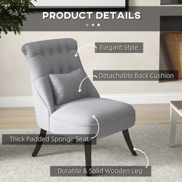 HOMCOM Fabric Single Sofa Dining Chair Tub Chair Upholstered W/ Pillow Solid Wood Leg Home Living Room Furniture Set of 2 Grey Aosom UK
