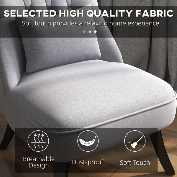 HOMCOM Fabric Single Sofa Dining Chair Tub Chair Upholstered W/ Pillow Solid Wood Leg Home Living Room Furniture Set of 2 Grey Aosom UK