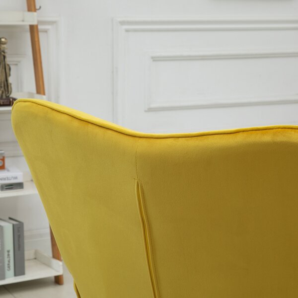 HOMCOM Modern Accent Chair Velvet-Touch Tufted Wingback Armchair Upholstered Leisure Lounge Sofa w/ Wood Legs, Set of 2, Yellow Aosom UK