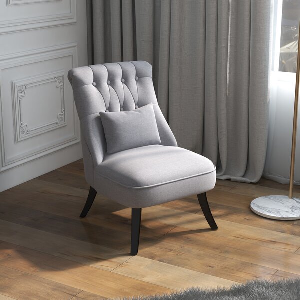 HOMCOM Fabric Single Sofa Dining Chair Tub Chair Upholstered W/ Pillow Solid Wood Leg Home Living Room Furniture Set of 2 Grey Aosom UK