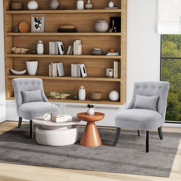 HOMCOM Fabric Single Sofa Dining Chair Tub Chair Upholstered W/ Pillow Solid Wood Leg Home Living Room Furniture Set of 2 Grey Aosom UK