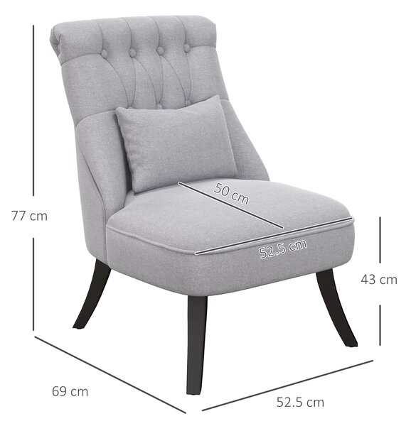 HOMCOM Fabric Single Sofa Dining Chair Tub Chair Upholstered W/ Pillow Solid Wood Leg Home Living Room Furniture Set of 2 Grey Aosom UK