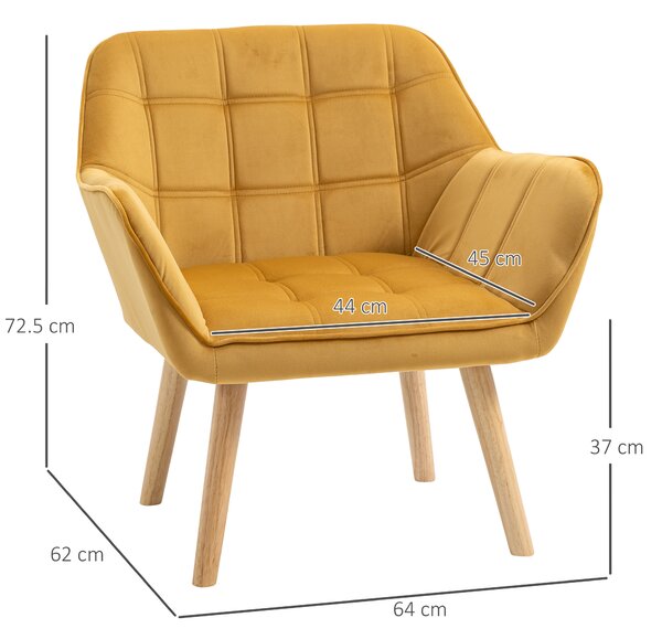 HOMCOM Accent Armchair Duo: Plush Padded Seating with Slanted Back, Iron Frame & Wooden Legs, Sunshine Yellow Aosom UK