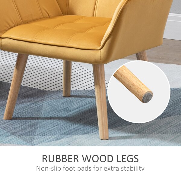 HOMCOM Accent Armchair Duo: Plush Padded Seating with Slanted Back, Iron Frame & Wooden Legs, Sunshine Yellow Aosom UK