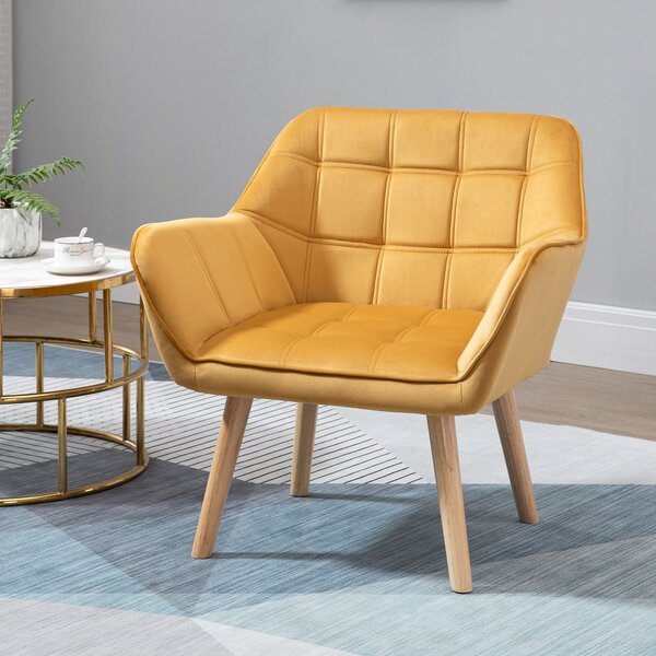 HOMCOM Accent Armchair Duo: Plush Padded Seating with Slanted Back, Iron Frame & Wooden Legs, Sunshine Yellow Aosom UK