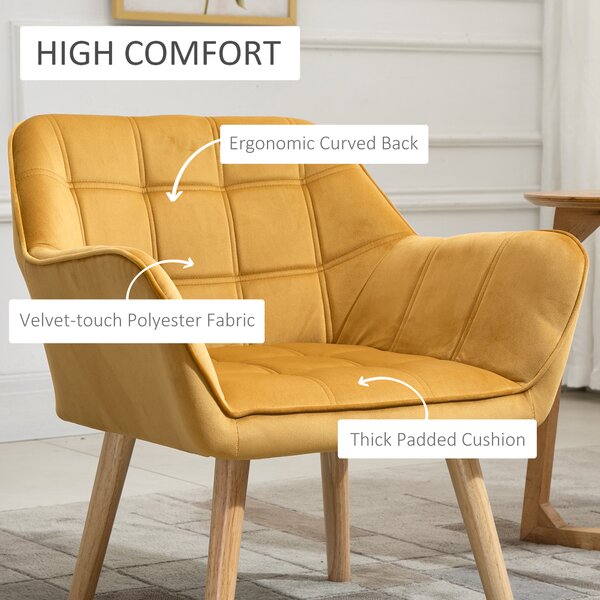 HOMCOM Accent Armchair Duo: Plush Padded Seating with Slanted Back, Iron Frame & Wooden Legs, Sunshine Yellow Aosom UK