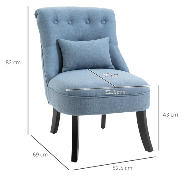 HOMCOM Fabric Single Sofa Dining Chair Tub Chair Upholstered W/ Pillow Solid Wood Leg Home Living Room Furniture Set of 2 Blue