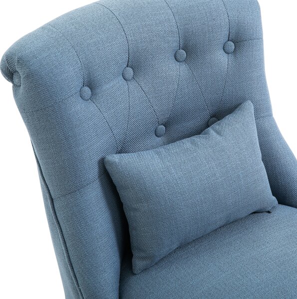 HOMCOM Fabric Single Sofa Dining Chair Tub Chair Upholstered W/ Pillow Solid Wood Leg Home Living Room Furniture Set of 2 Blue