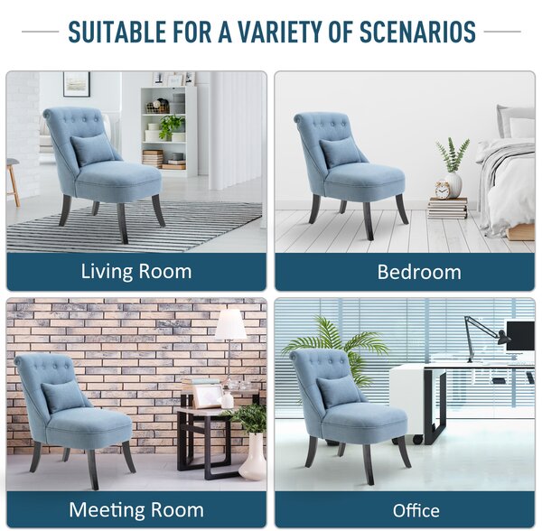 HOMCOM Fabric Single Sofa Dining Chair Tub Chair Upholstered W/ Pillow Solid Wood Leg Home Living Room Furniture Set of 2 Blue