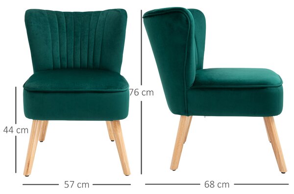 HOMCOM Velvet Accent Chair Occasional Tub Seat Padding Curved Back with Wood Frame Legs Home Furniture Set of 2 Green Aosom UK