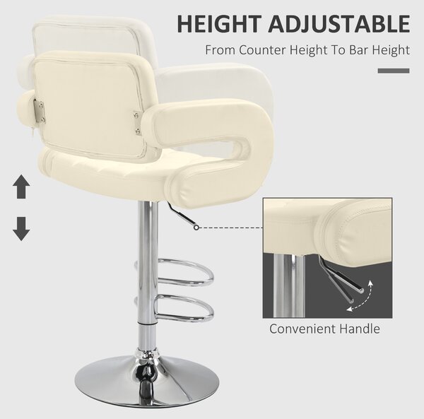 HOMCOM PU Leather Upholstered Swivel Bar Chair, Height Adjustable Barstool with Back, Armrest, Footrest for Kitchen, Counter Bar Stool Aosom UK