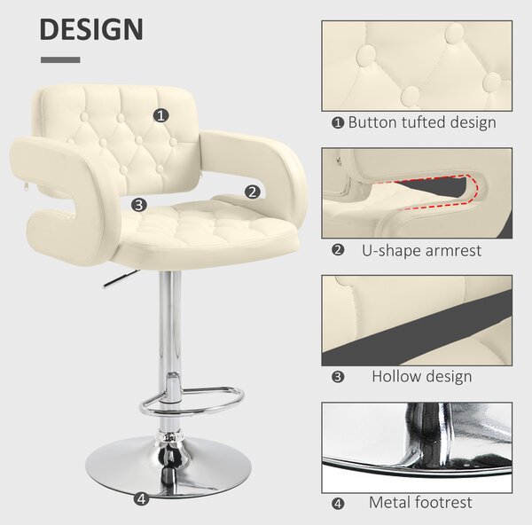 HOMCOM PU Leather Upholstered Swivel Bar Chair, Height Adjustable Barstool with Back, Armrest, Footrest for Kitchen, Counter Bar Stool Aosom UK