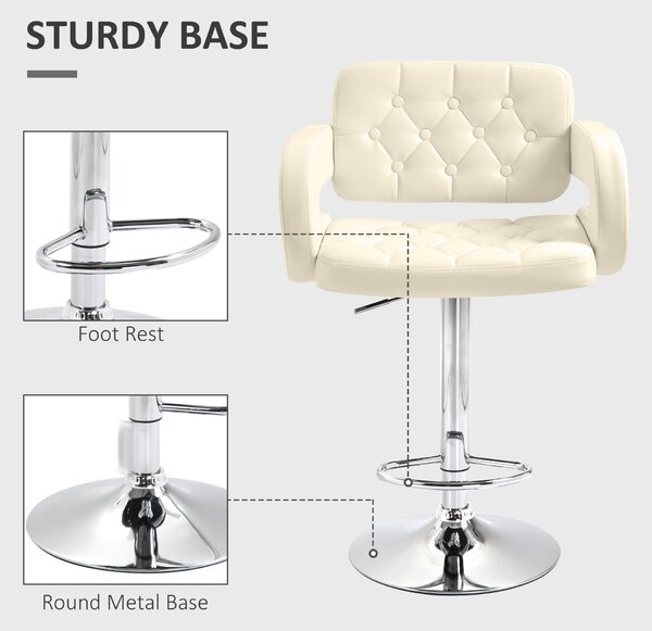 HOMCOM PU Leather Upholstered Swivel Bar Chair, Height Adjustable Barstool with Back, Armrest, Footrest for Kitchen, Counter Bar Stool Aosom UK