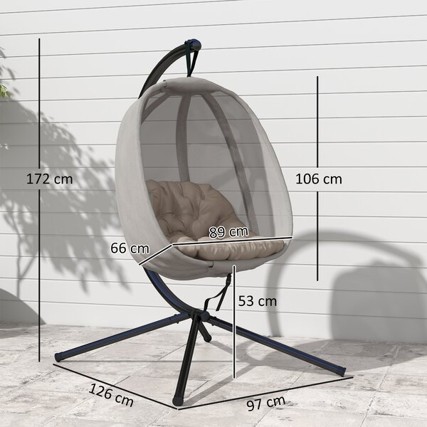 Outsunny Hanging Egg Chair, Folding Swing Hammock with Cushion and Stand for Indoor Outdoor, Patio Garden Furniture, Khaki