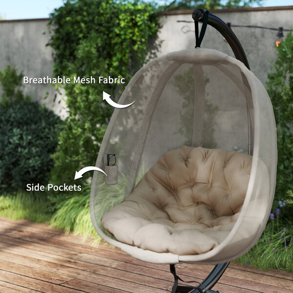 Outsunny Hanging Egg Chair, Folding Swing Hammock with Cushion and Stand for Indoor Outdoor, Patio Garden Furniture, Khaki