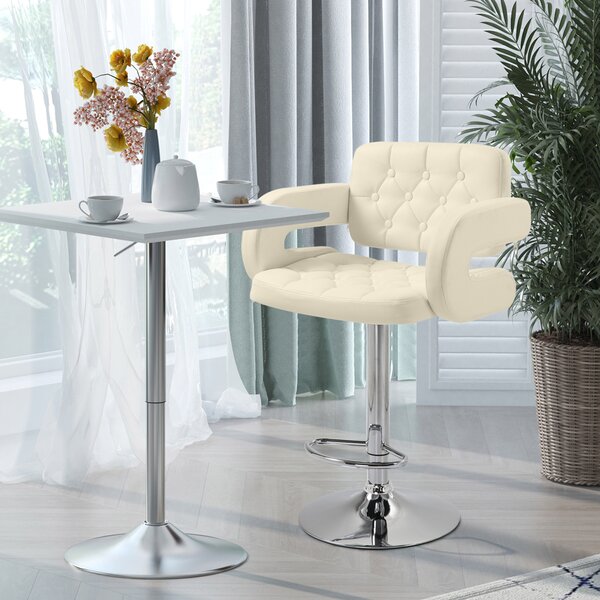 HOMCOM PU Leather Upholstered Swivel Bar Chair, Height Adjustable Barstool with Back, Armrest, Footrest for Kitchen, Counter Bar Stool Aosom UK