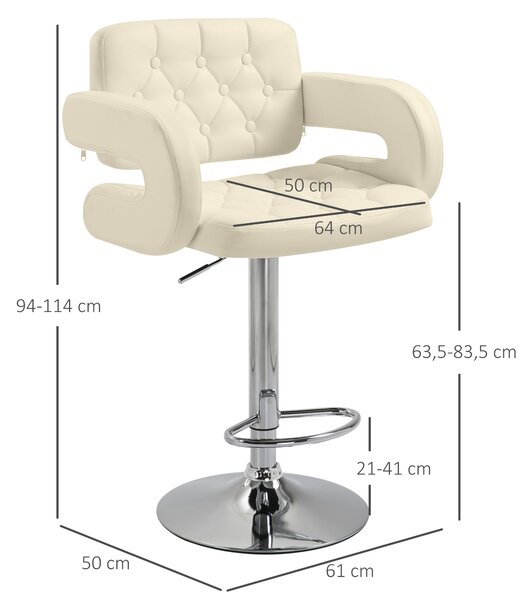 HOMCOM PU Leather Upholstered Swivel Bar Chair, Height Adjustable Barstool with Back, Armrest, Footrest for Kitchen, Counter Bar Stool Aosom UK