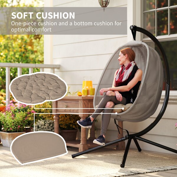 Outsunny Hanging Egg Chair, Folding Swing Hammock with Cushion and Stand for Indoor Outdoor, Patio Garden Furniture, Khaki