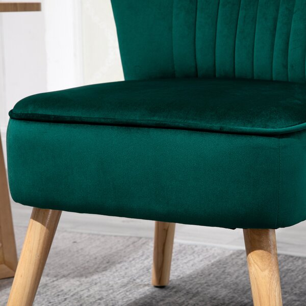 HOMCOM Velvet Accent Chair Occasional Tub Seat Padding Curved Back with Wood Frame Legs Home Furniture Set of 2 Green Aosom UK